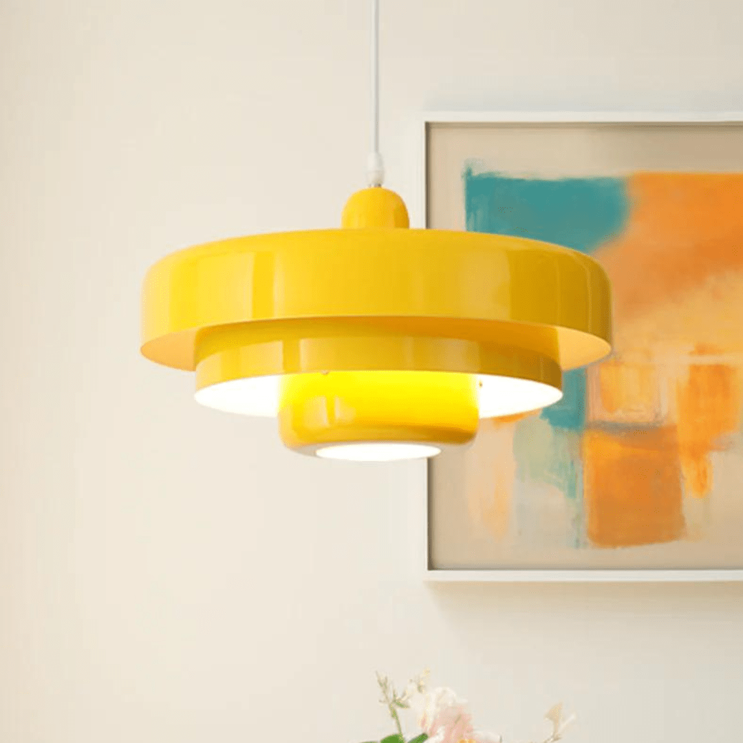 Hanging ceiling lamp with tiered round shade