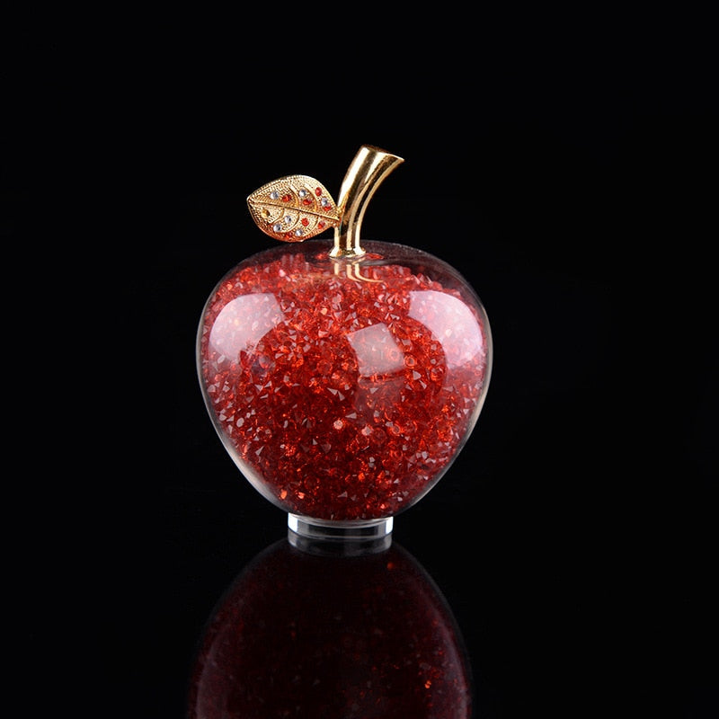Sparkling Crystal Apple Ornament with Golden Leaf Detail