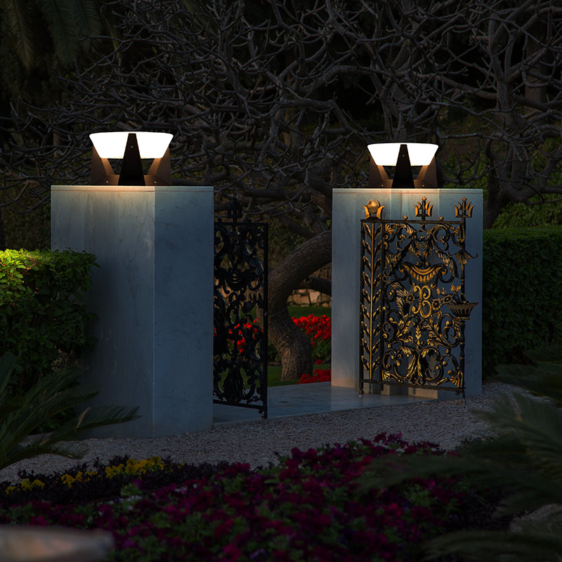 Black Solar Garden Lamp with Square Housing and White Top