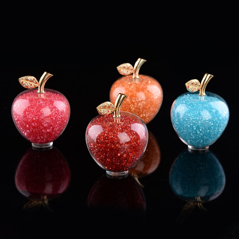 Sparkling Crystal Apple Ornament with Golden Leaf Detail