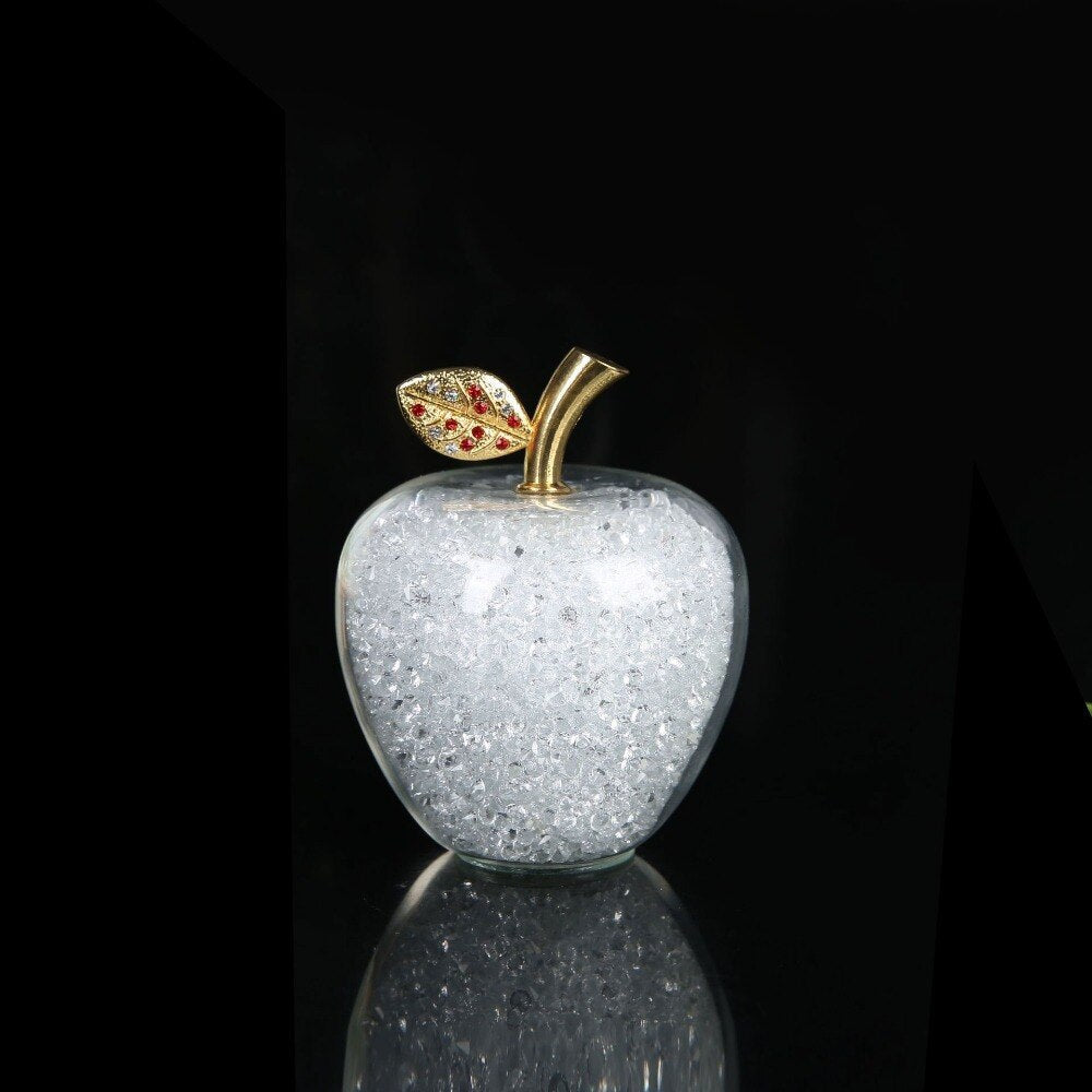Sparkling Crystal Apple Ornament with Golden Leaf Detail