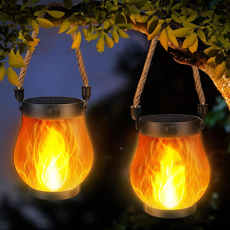 Outdoor Lantern Solar Flame Effect with Warm Ambient Light