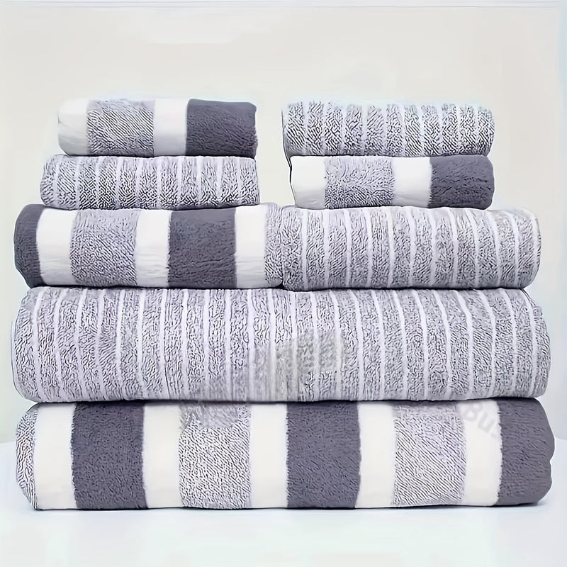 8 Pieces Bath Towel Set Soft Coral Fleece Quick Dry Towels