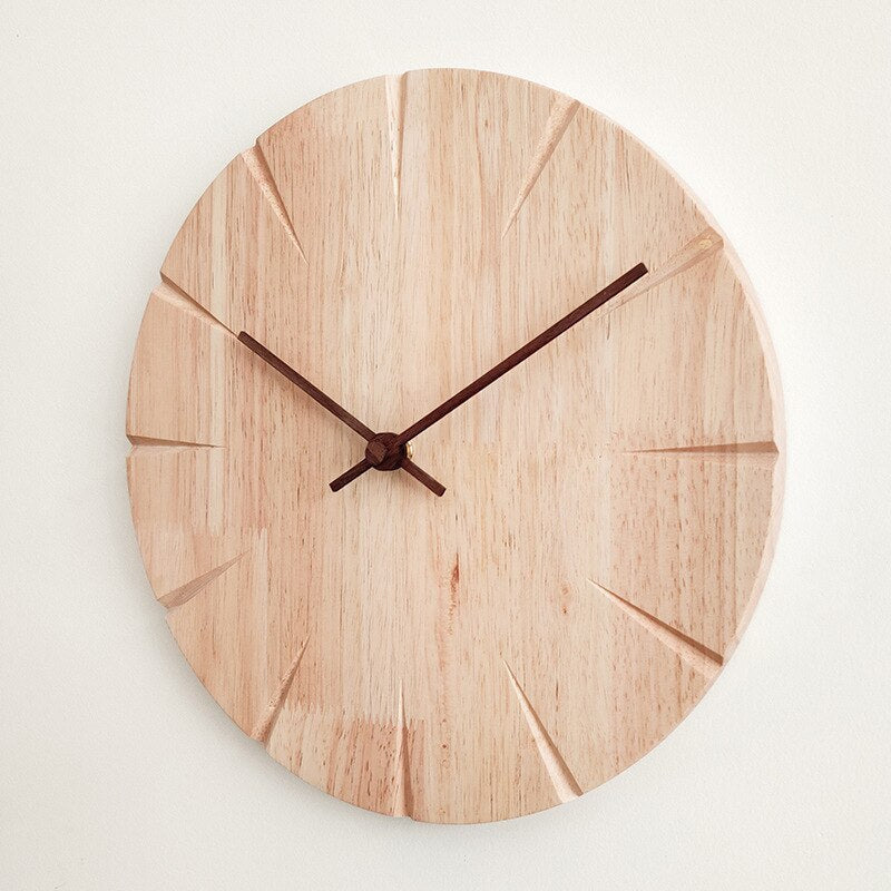 Scandinavian Solid Wood Analogue Wall Clock with Carved Hour Markers