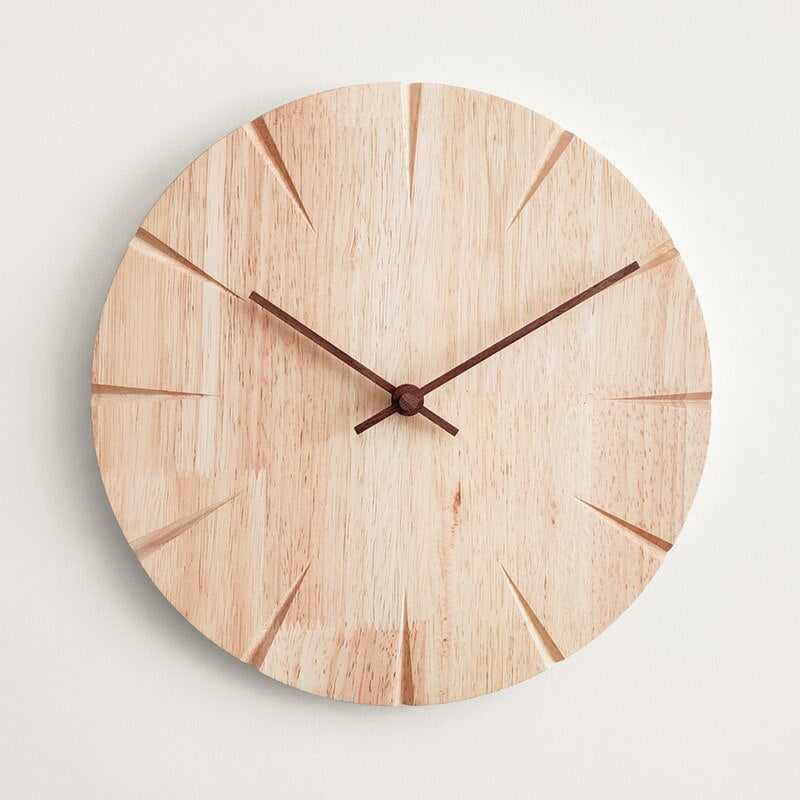 Scandinavian Solid Wood Analogue Wall Clock with Carved Hour Markers