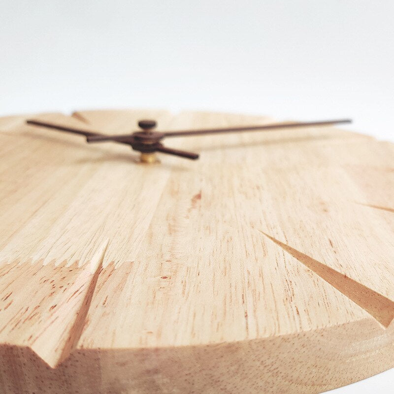 Scandinavian Solid Wood Analogue Wall Clock with Carved Hour Markers