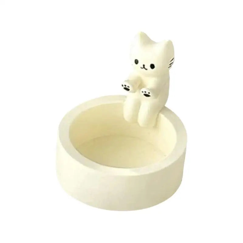 Whimsical Cat Tealight Candle Holder with Round Dish