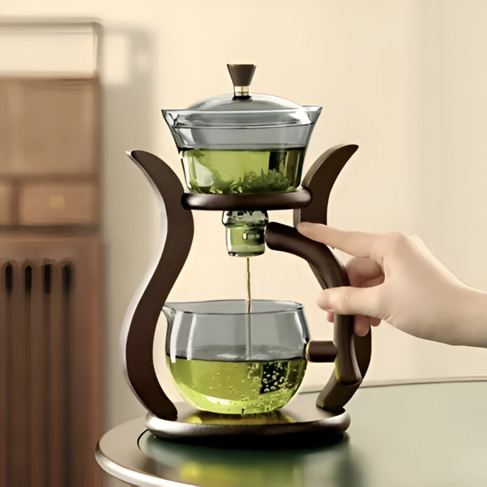 Glass Tea Drip Brewer with Wooden Stand and Magnetic Spout