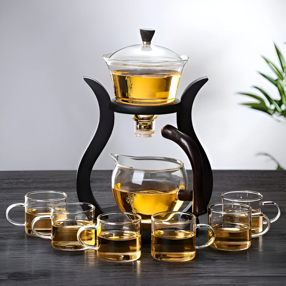 Glass Tea Drip Brewer with Wooden Stand and Magnetic Spout