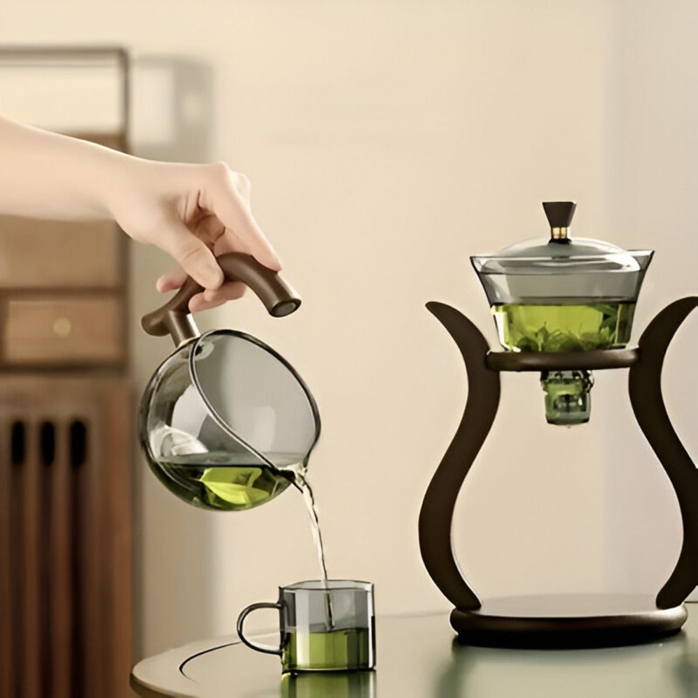 Glass Tea Drip Brewer with Wooden Stand and Magnetic Spout