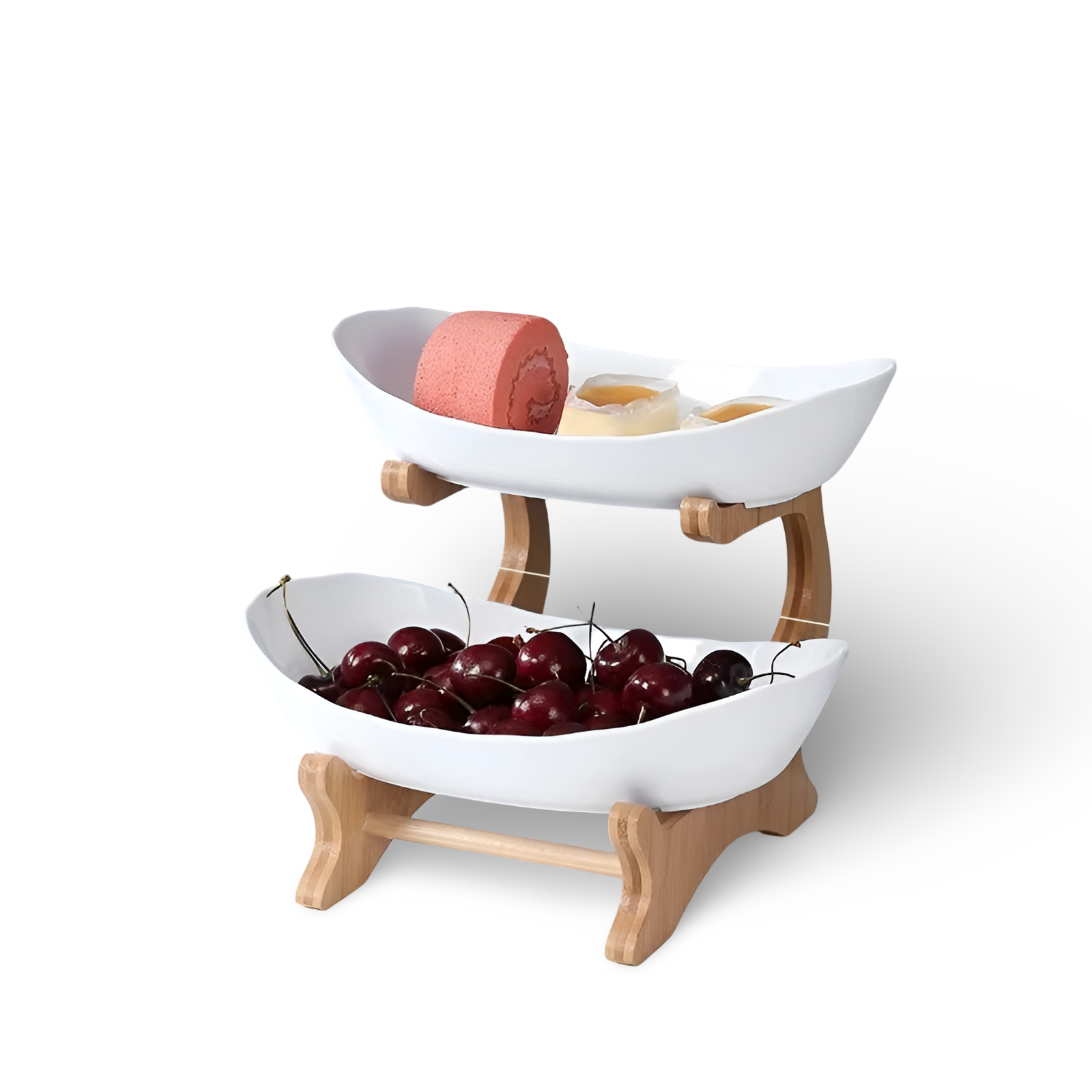 Multi Tier Fruit Bowl with Wooden Stand and Trays