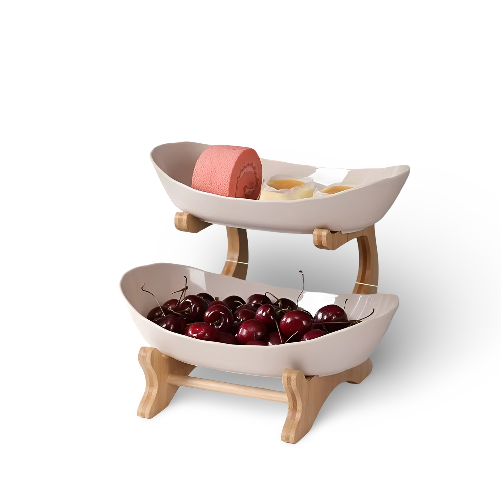 Multi Tier Fruit Bowl with Wooden Stand and Trays