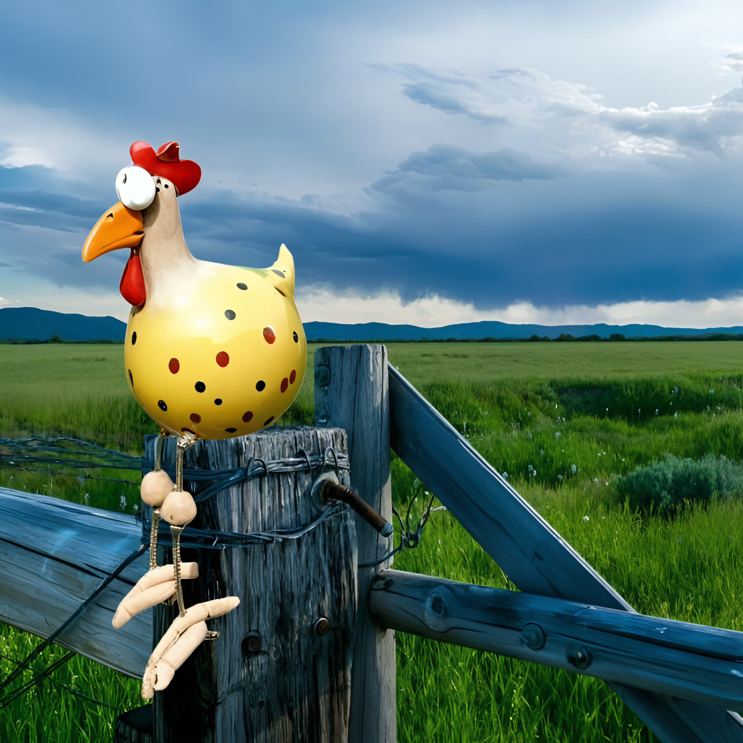 Resin Rooster Garden Figurine with Hanging Legs