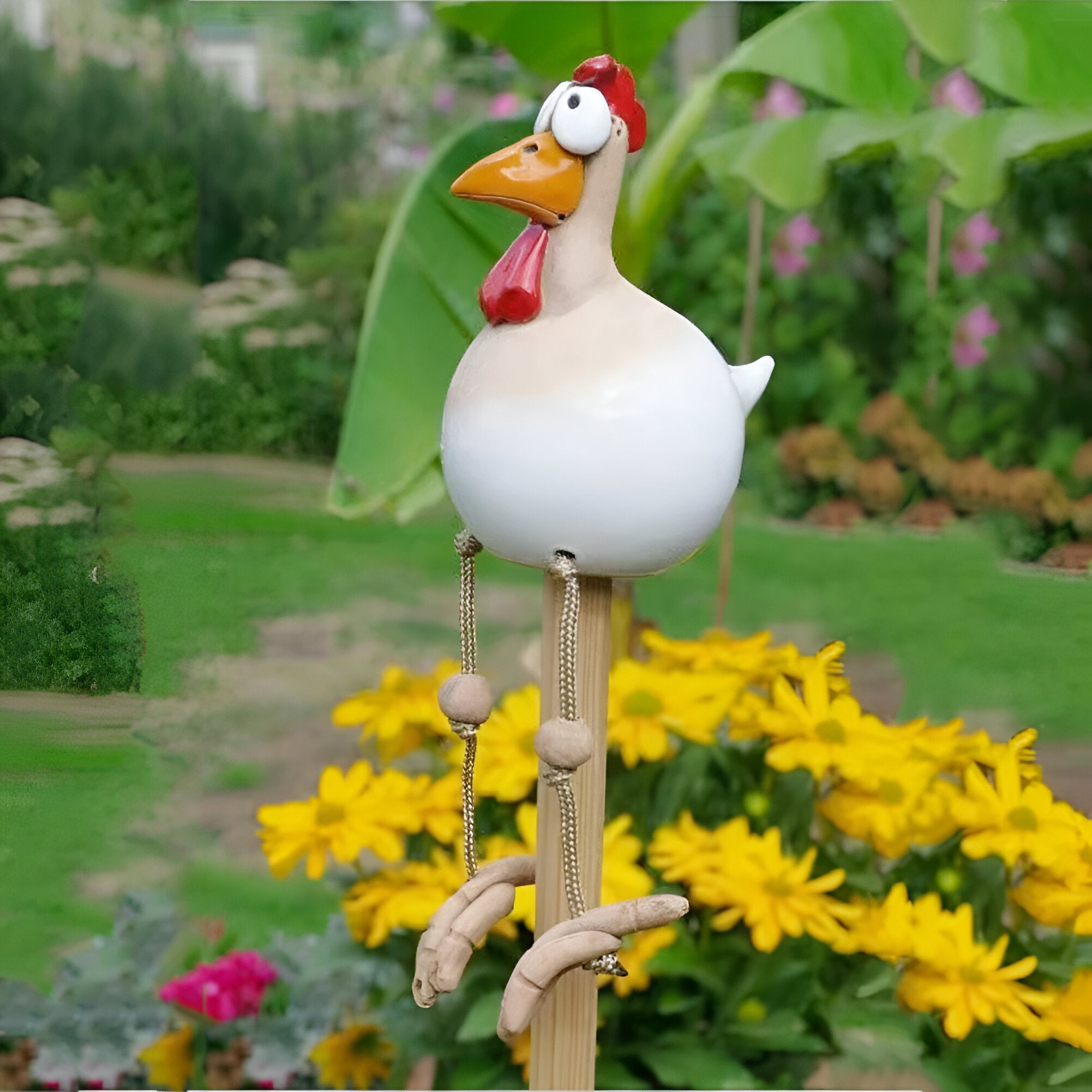 Resin Rooster Garden Figurine with Hanging Legs