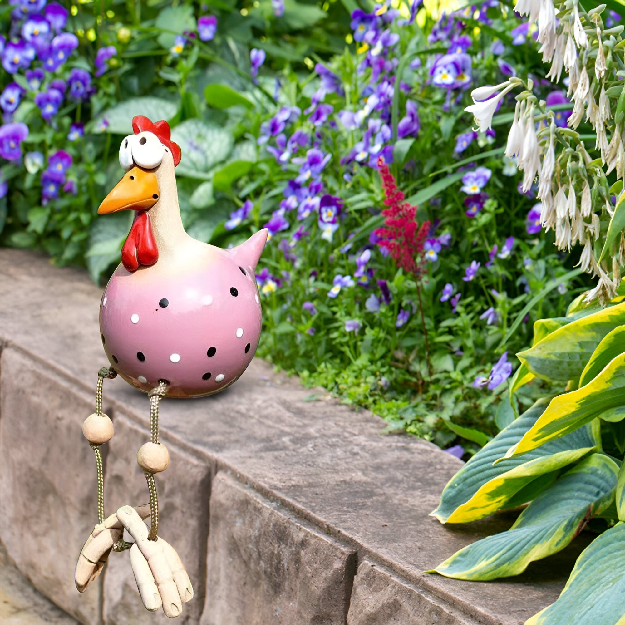 Resin Rooster Garden Figurine with Hanging Legs