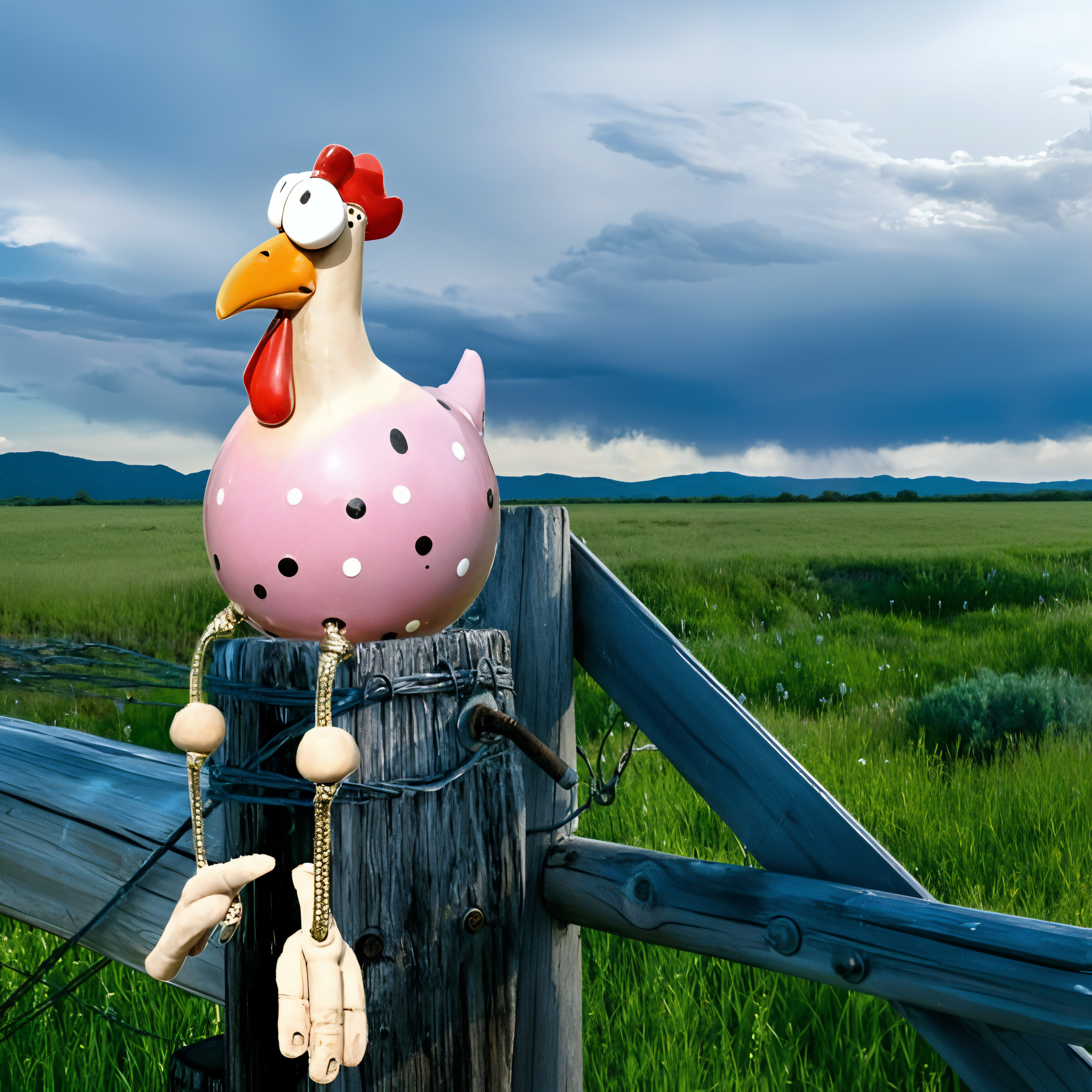 Resin Rooster Garden Figurine with Hanging Legs