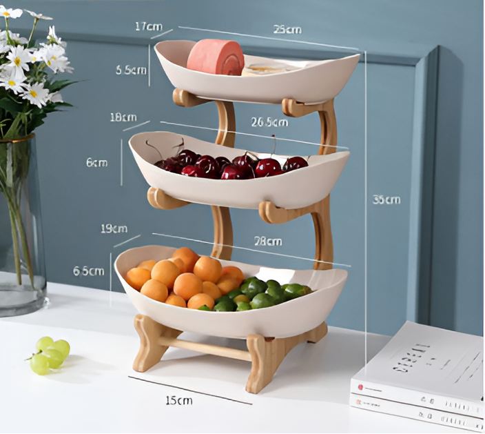 Multi Tier Fruit Bowl with Wooden Stand and Trays