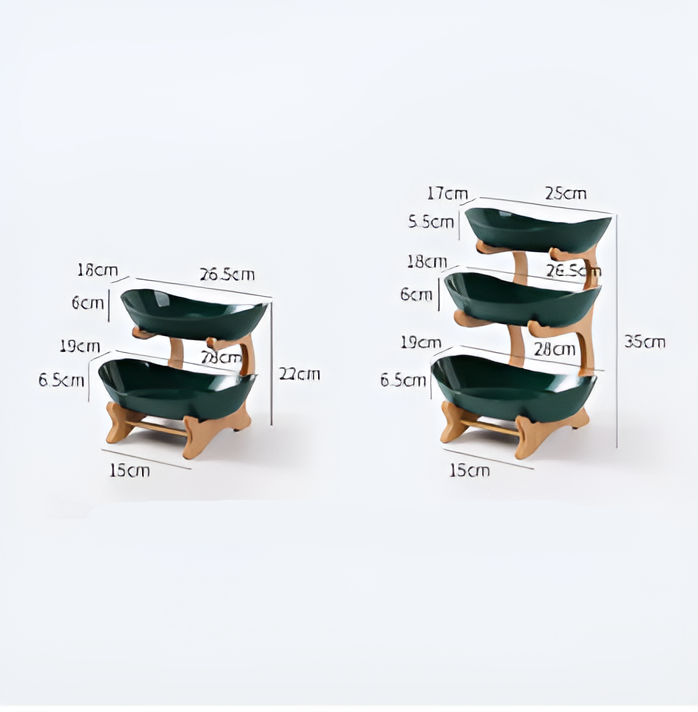 Multi Tier Fruit Bowl with Wooden Stand and Trays