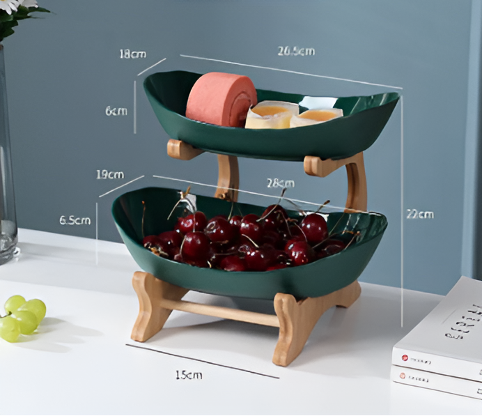 Multi Tier Fruit Bowl with Wooden Stand and Trays