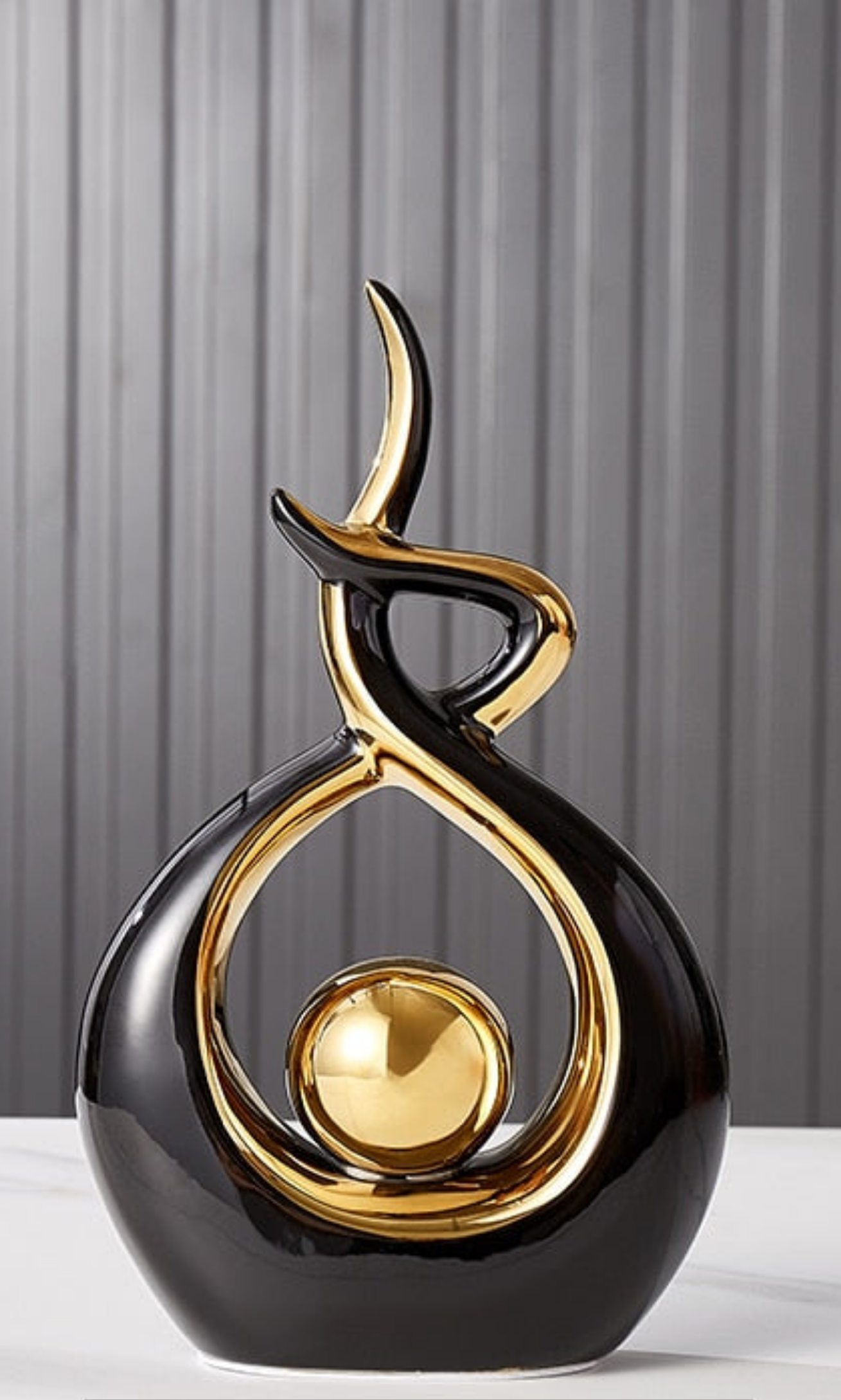Abstract Ceramic Sculpture with Gold Detail Decorative Ornament