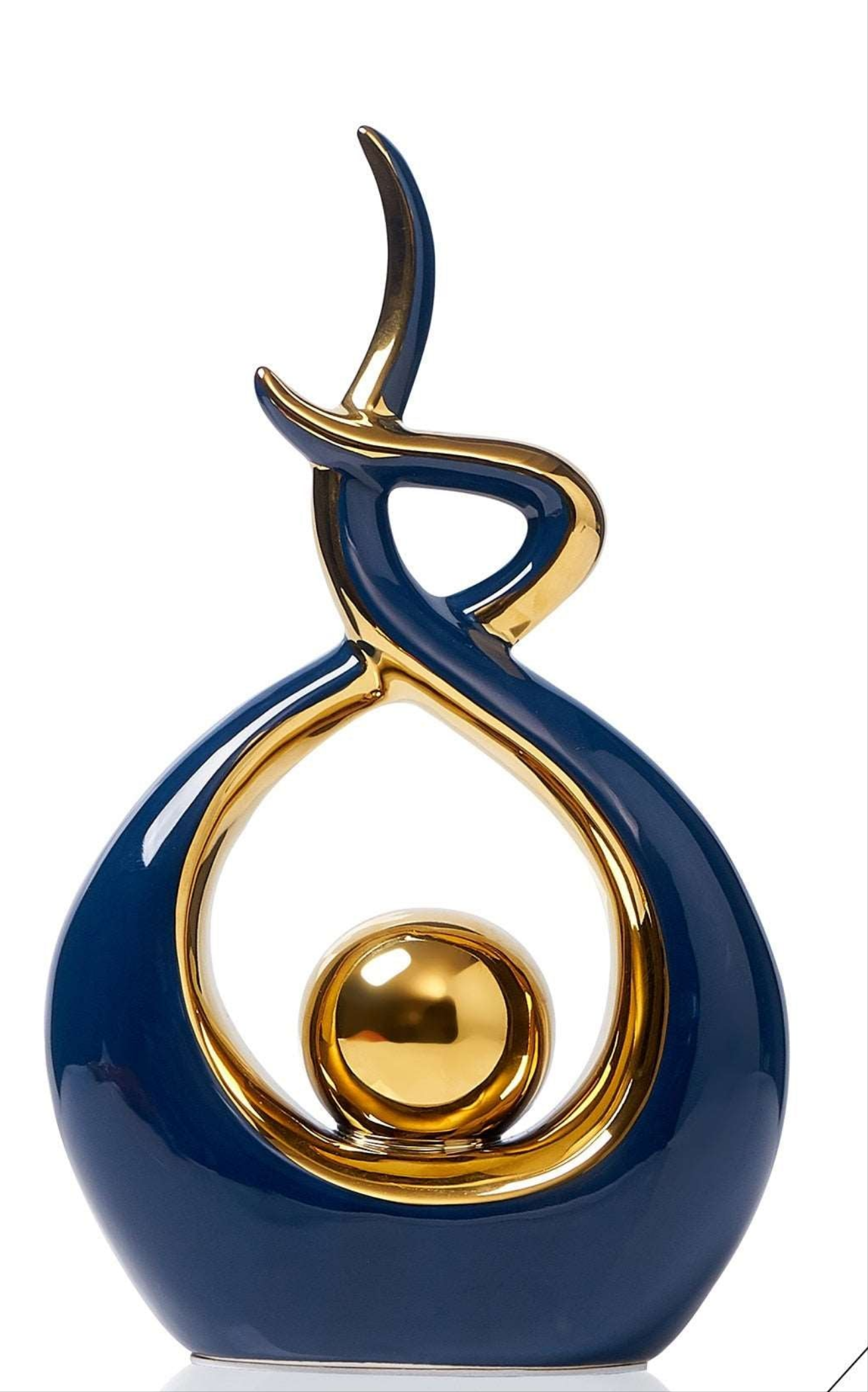 Abstract Ceramic Sculpture with Gold Detail Decorative Ornament