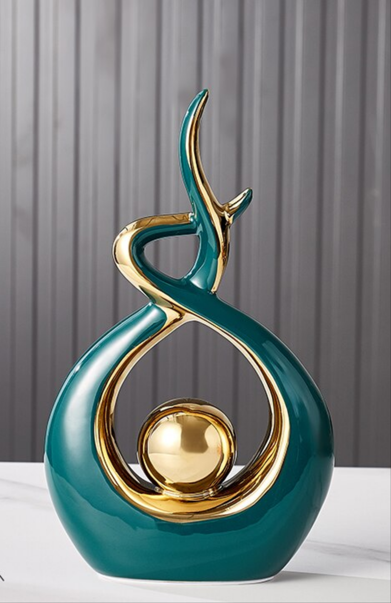 Abstract Ceramic Sculpture with Gold Detail Decorative Ornament