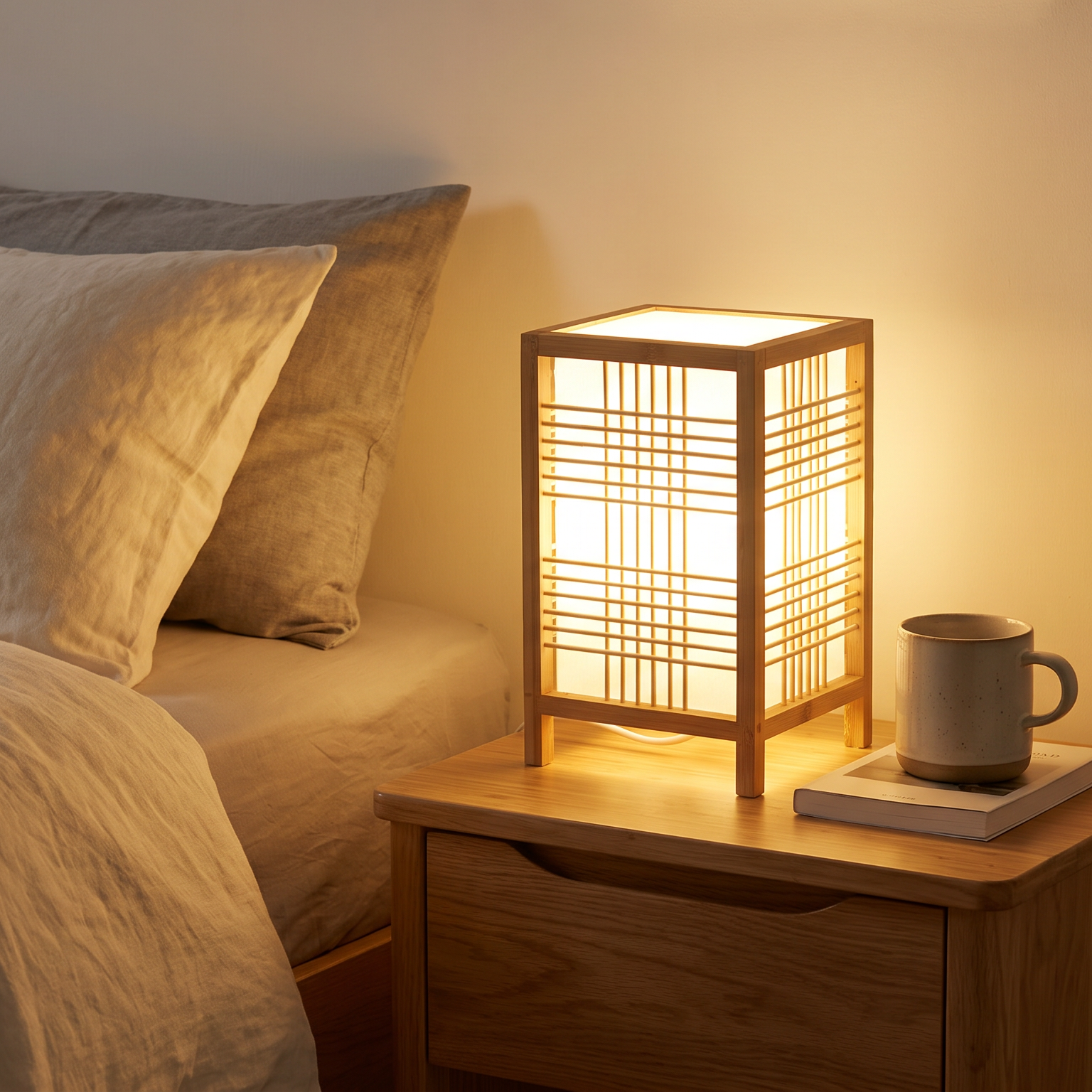 Lampe de table japandi à l’éclairage doux pour la chambre
