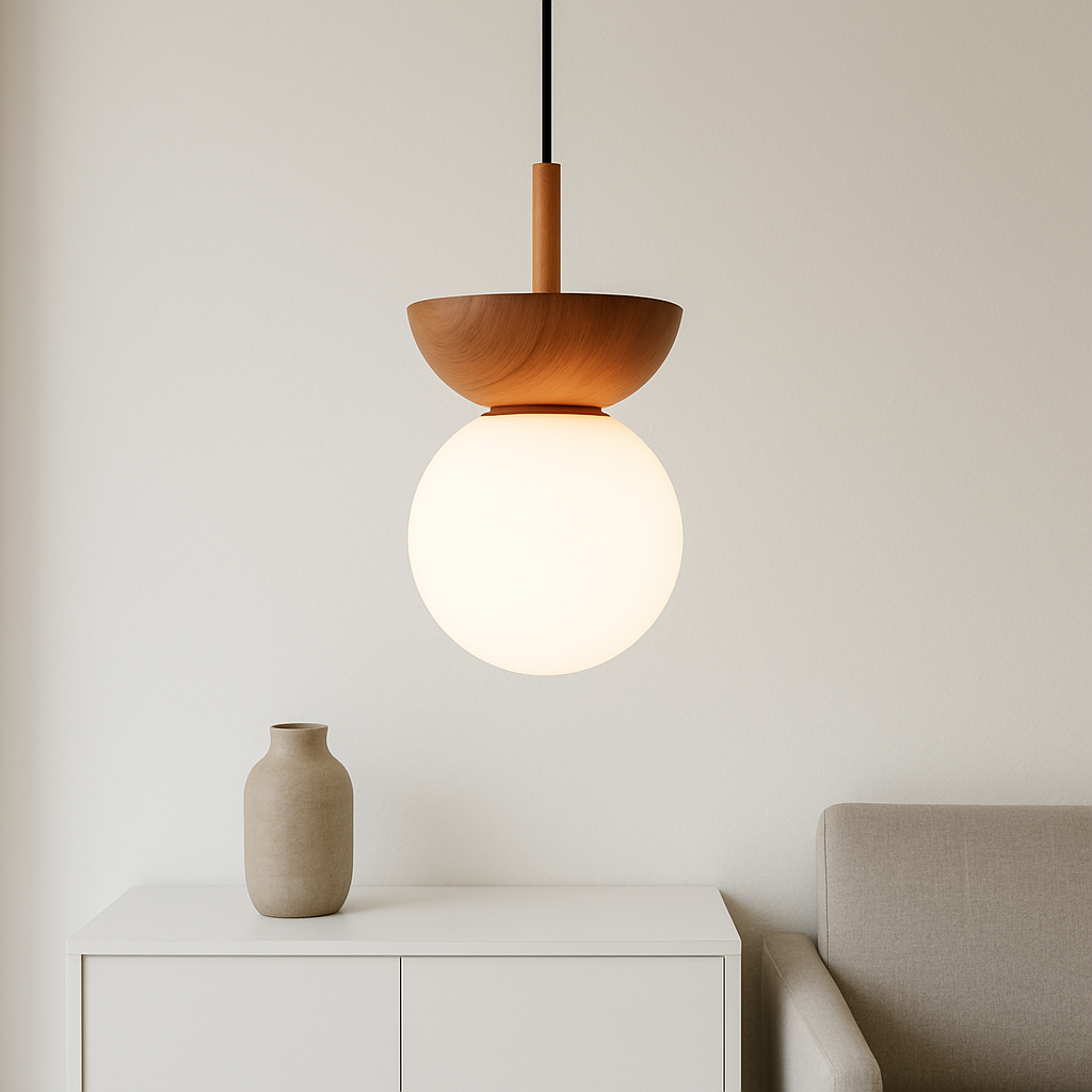 Japandi Wooden Globe Pendant Light