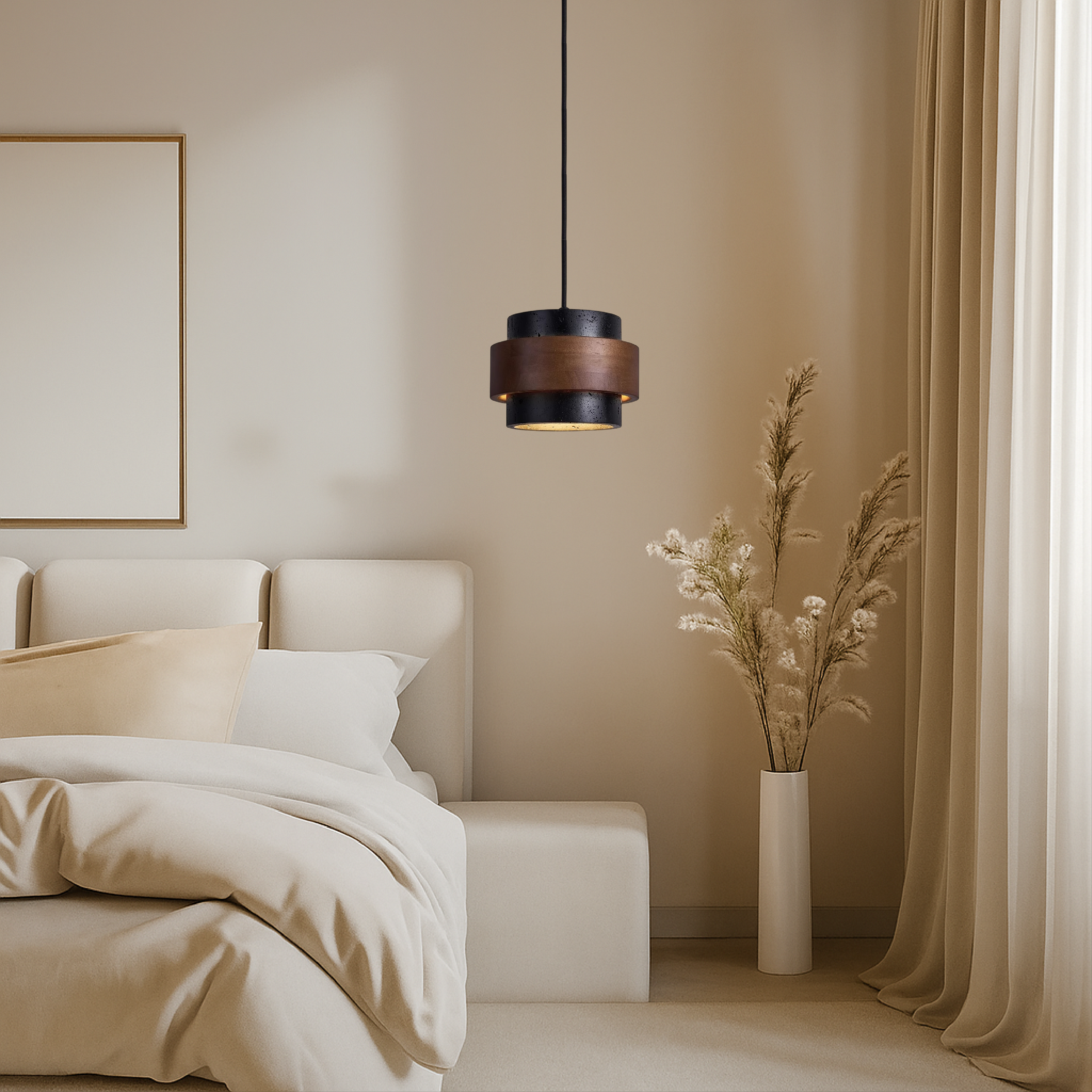 Classic Black Stone Travertine Pendant Light