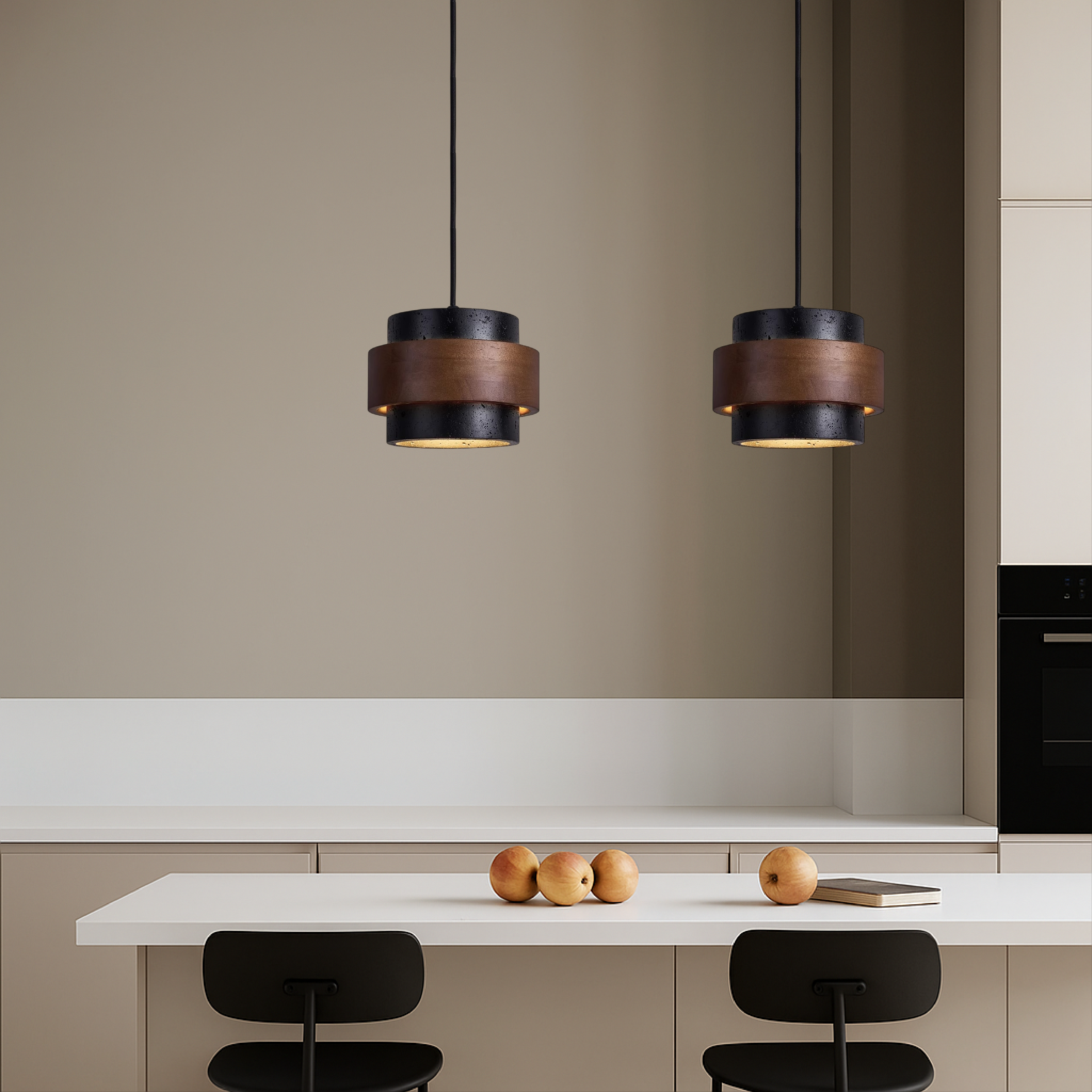 Classic Black Stone Travertine Pendant Light