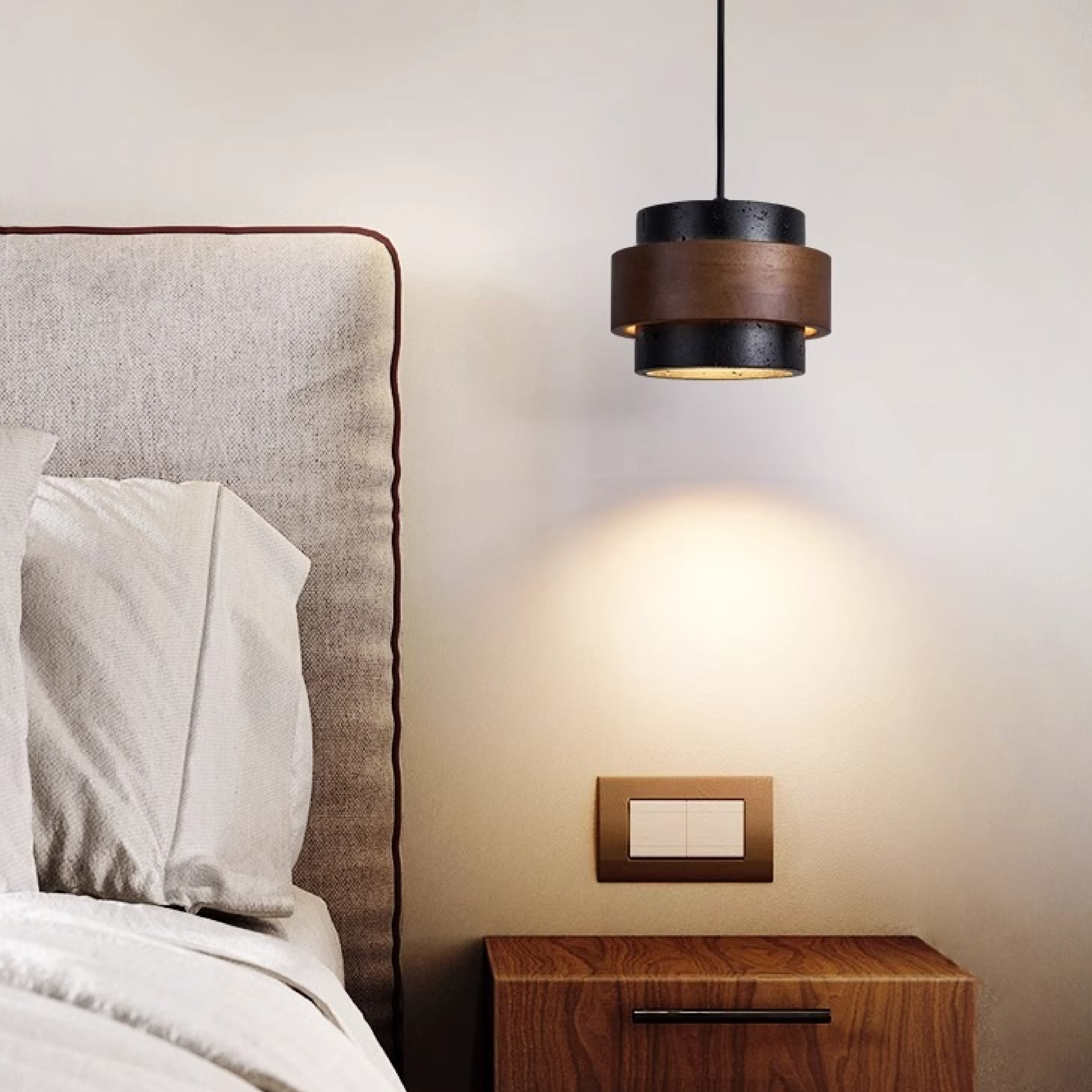 Classic Black Stone Travertine Pendant Light