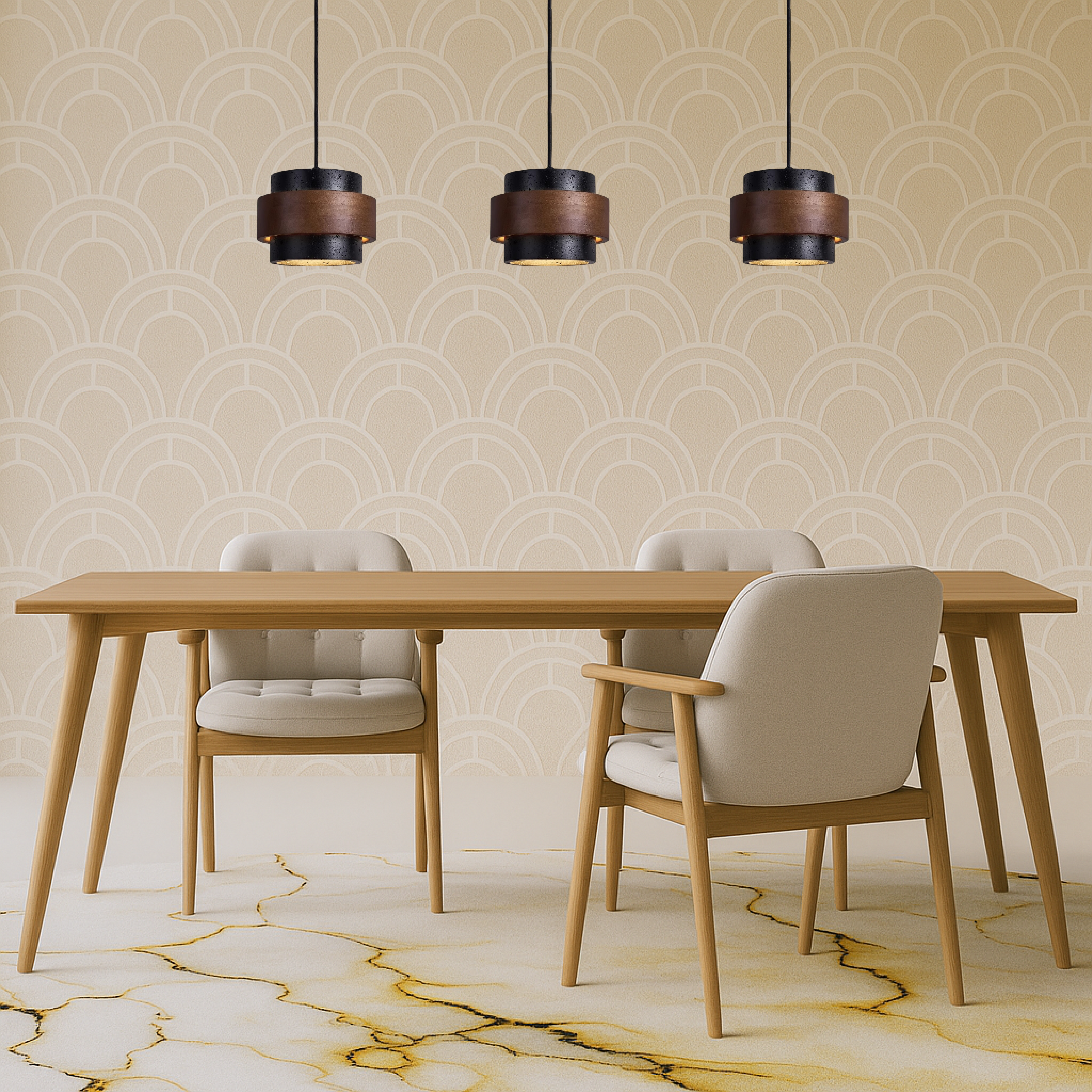 Classic Black Stone Travertine Pendant Light