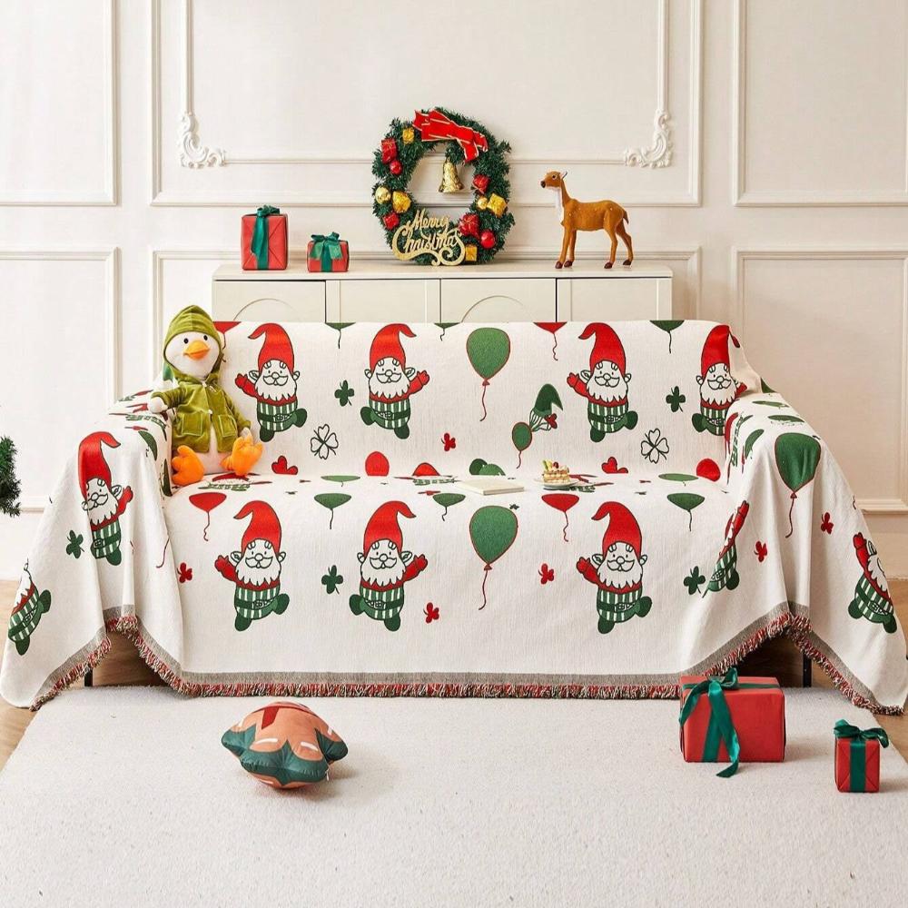 Festive Christmas Gnome Couch Cover for Living Room Sofa