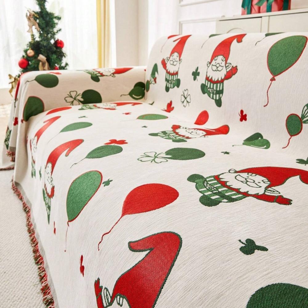 Festive Christmas Gnome Couch Cover for Living Room Sofa