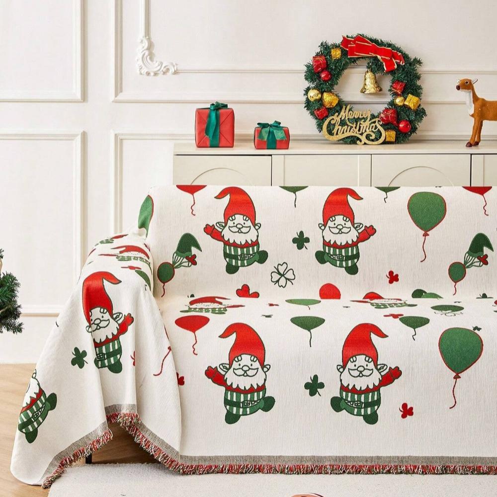 Festive Christmas Gnome Couch Cover for Living Room Sofa
