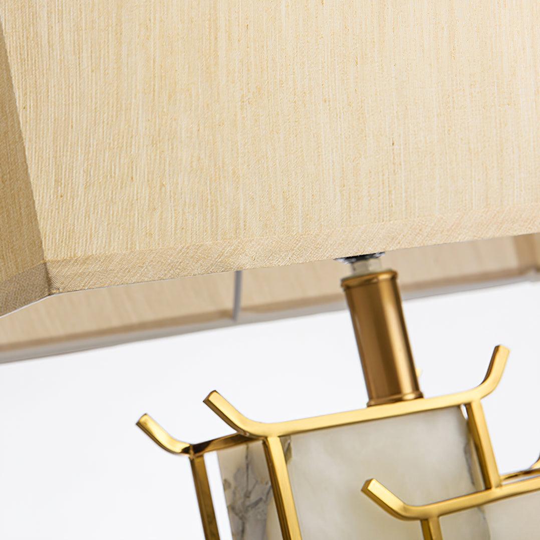 Rectangular Glass Table Lamp with Metal Frame and Fabric Shade