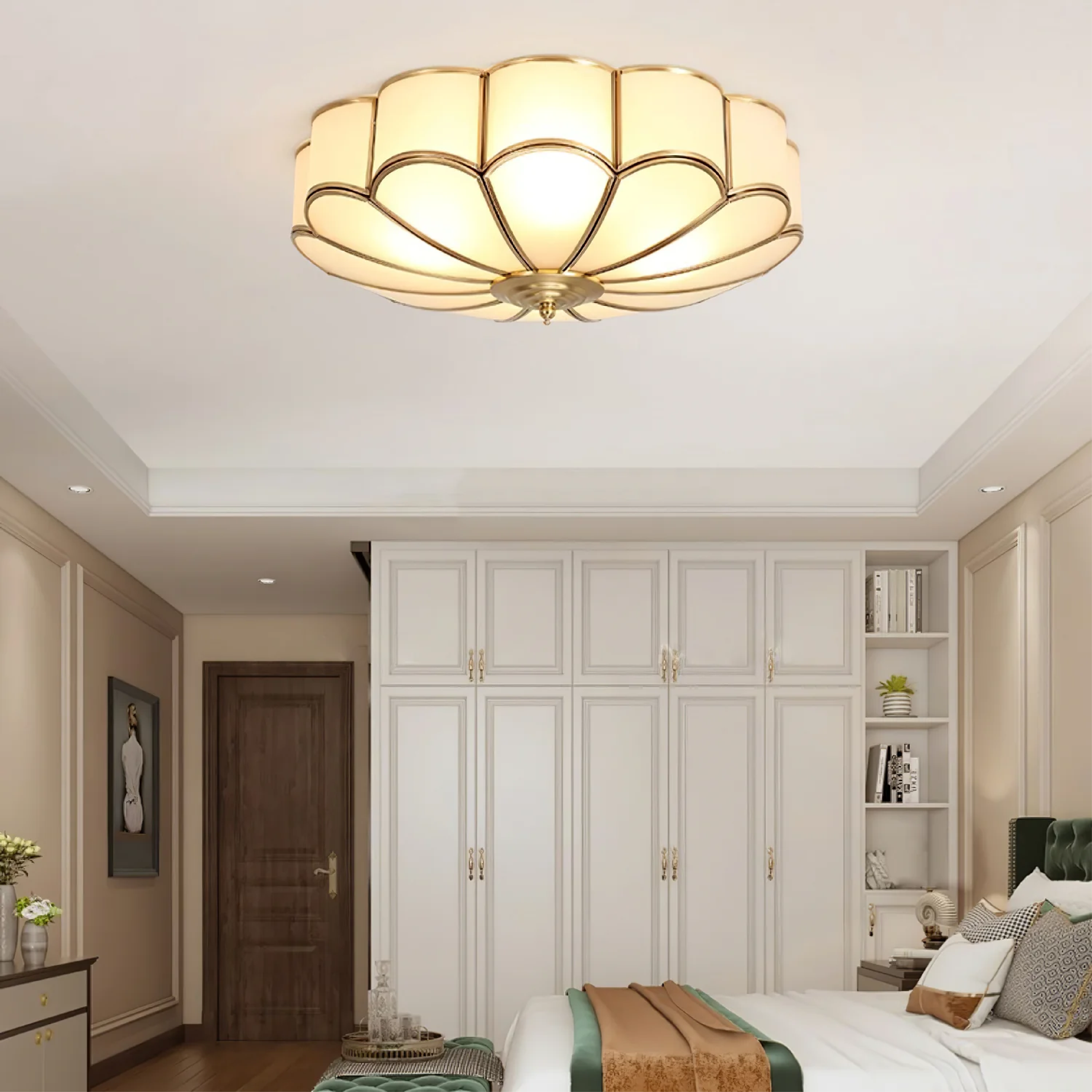 Gold Flower-Shaped Glass Ceiling Light