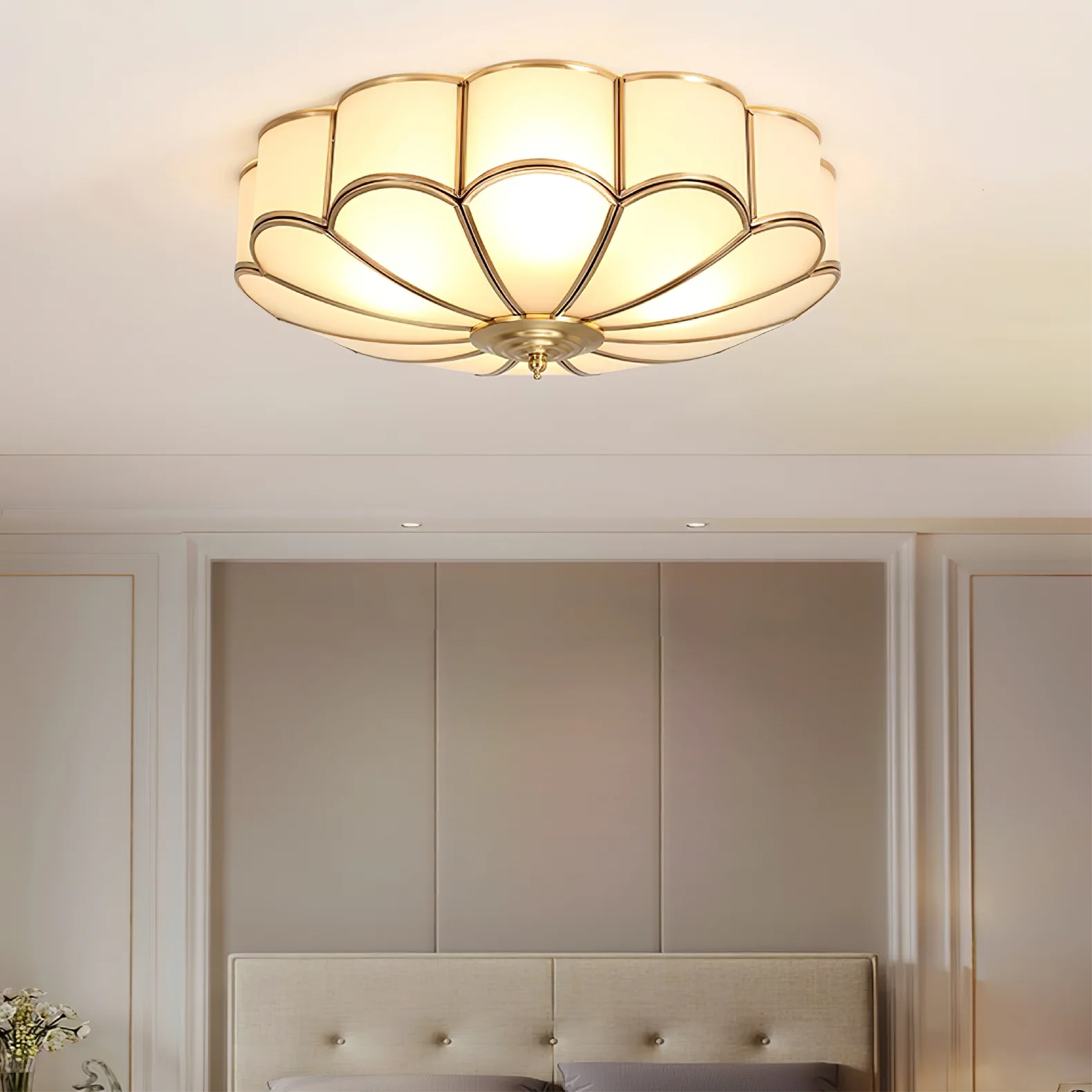 Gold Flower-Shaped Glass Ceiling Light