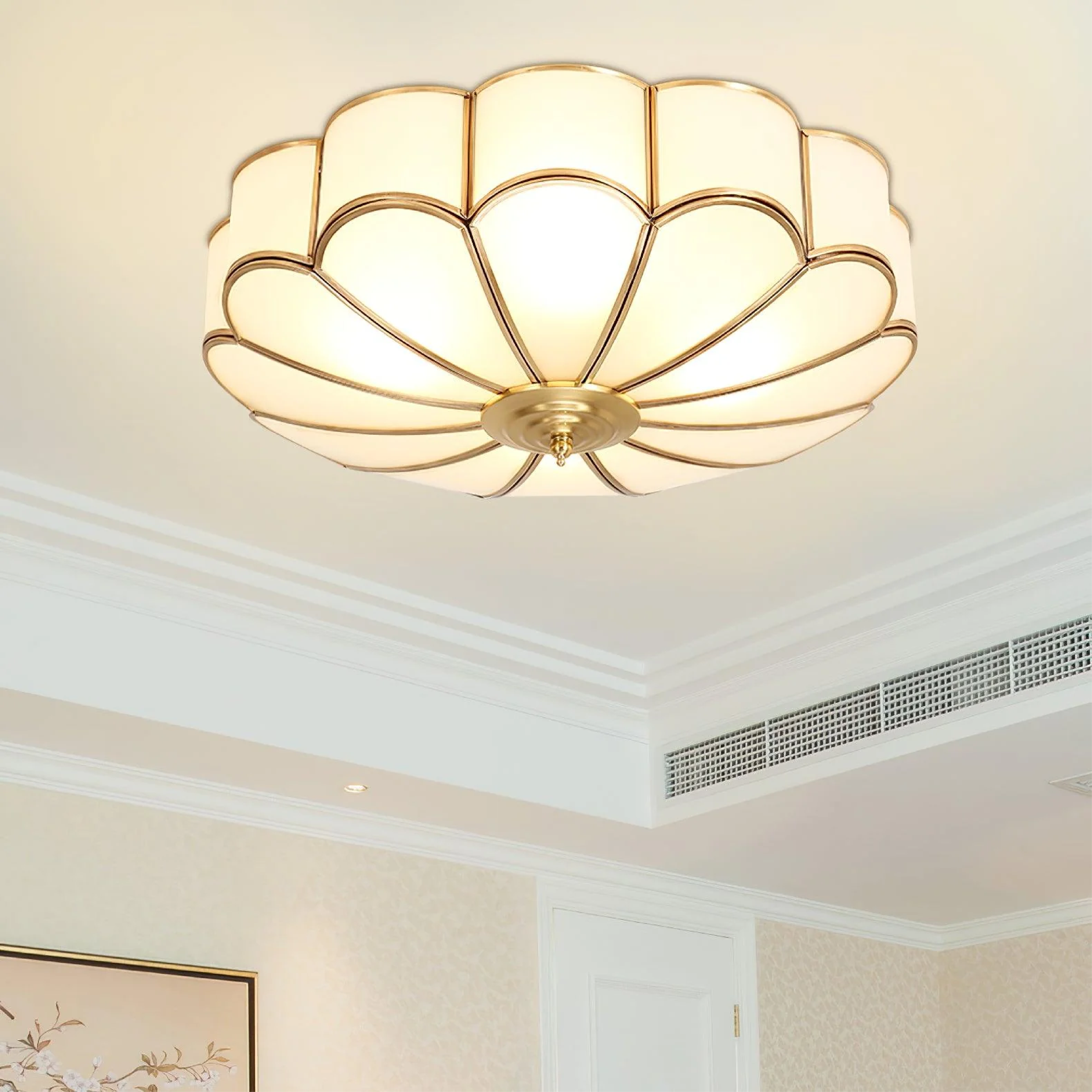 Gold Flower-Shaped Glass Ceiling Light