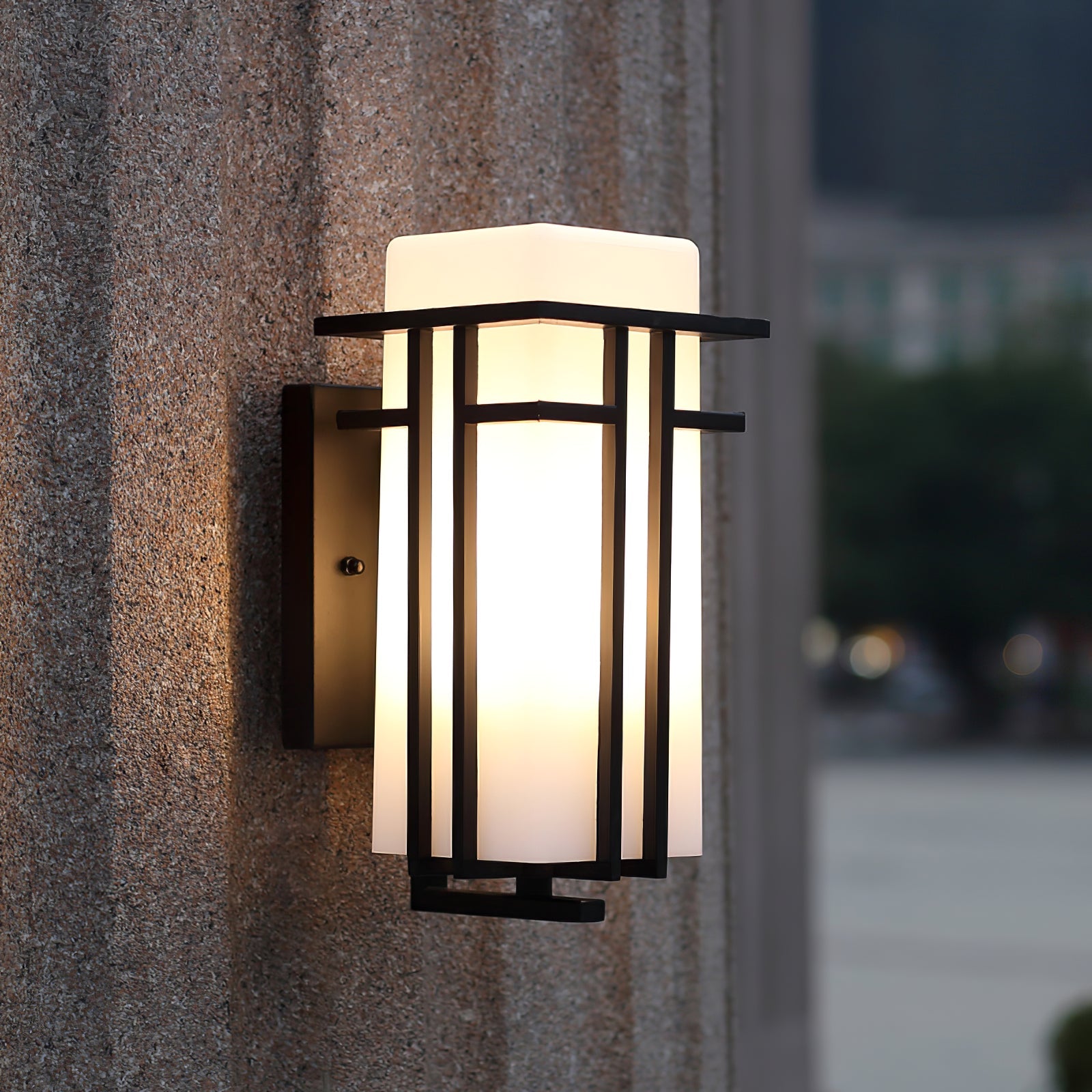 Outdoor Wall Light Rectangular Glass Shade with Metal Frame