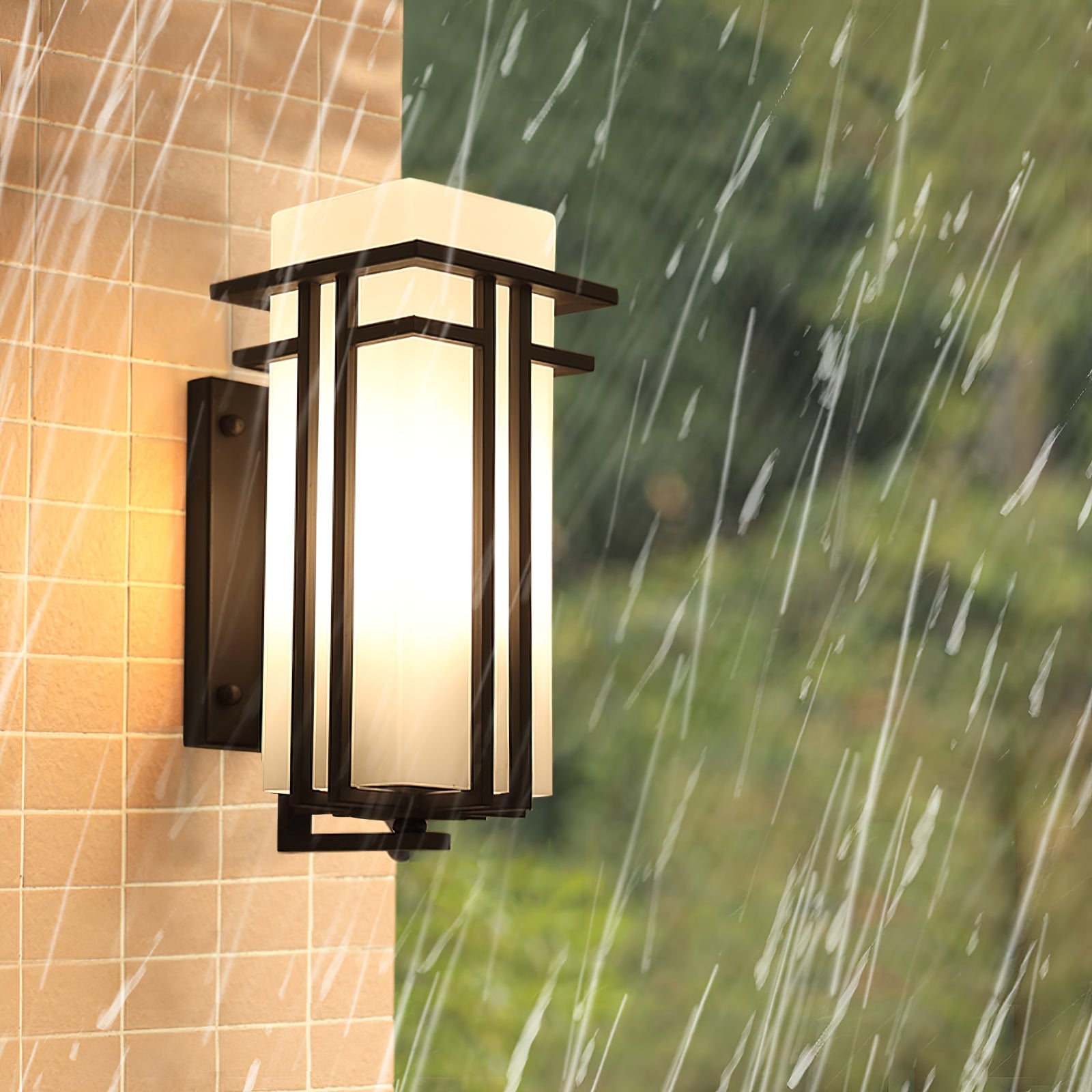 Outdoor Wall Light Rectangular Glass Shade with Metal Frame