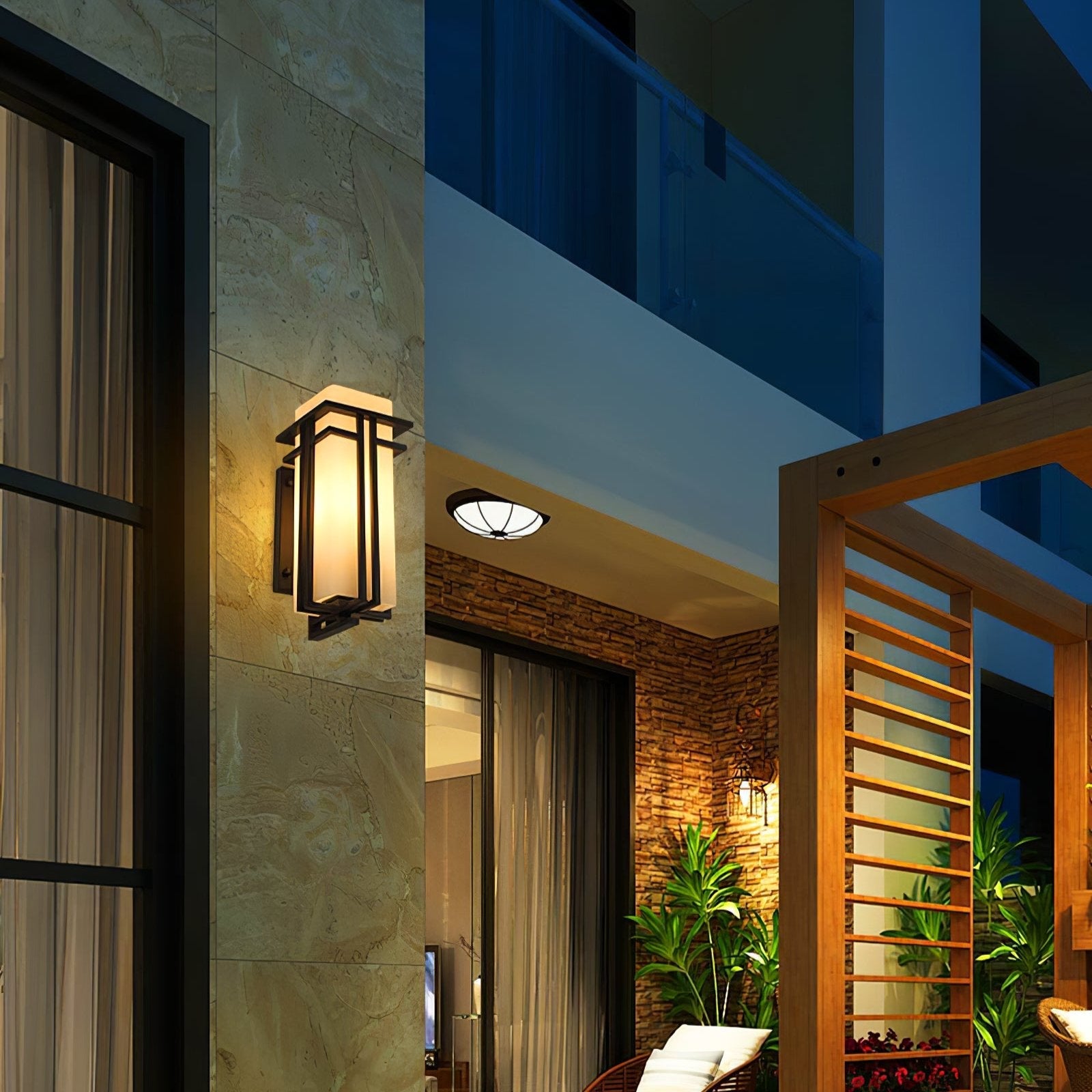 Outdoor Wall Light Rectangular Glass Shade with Metal Frame