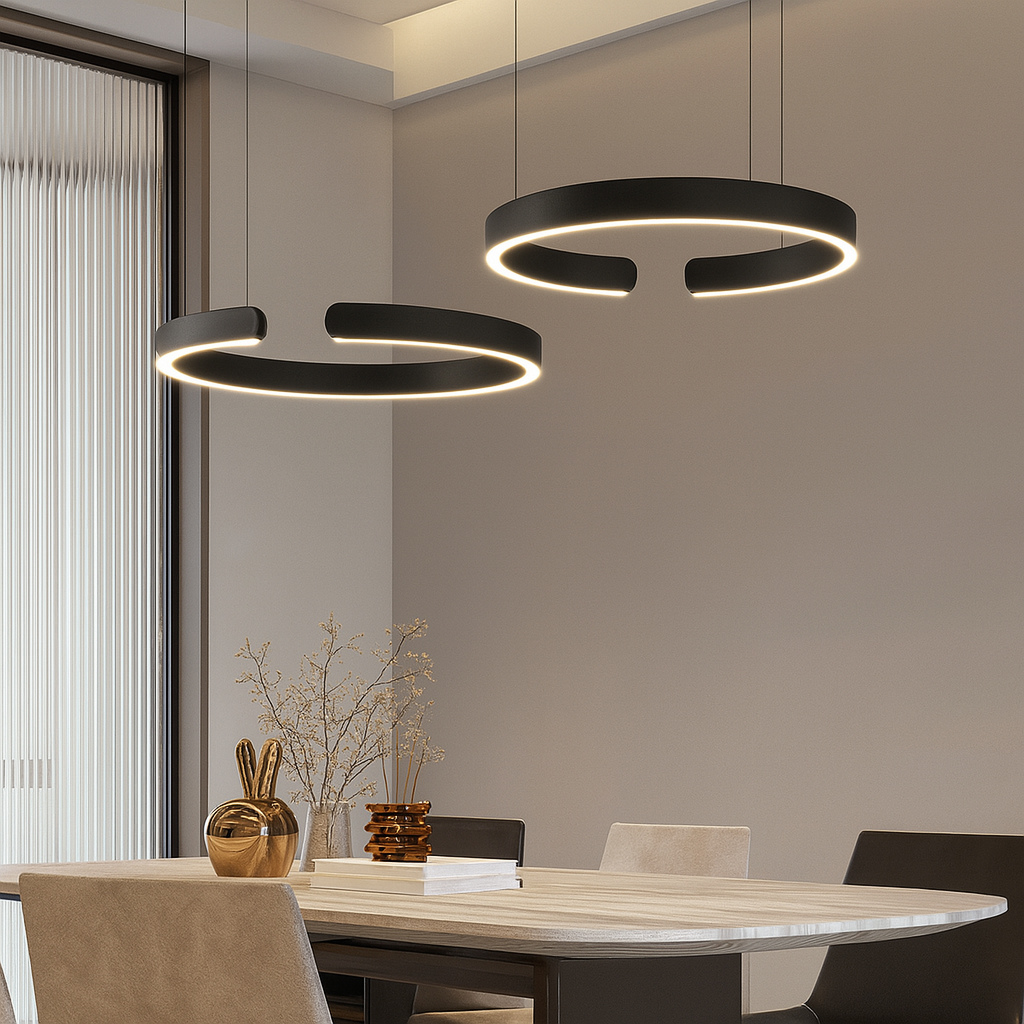 LED ring pendant light with metal finish