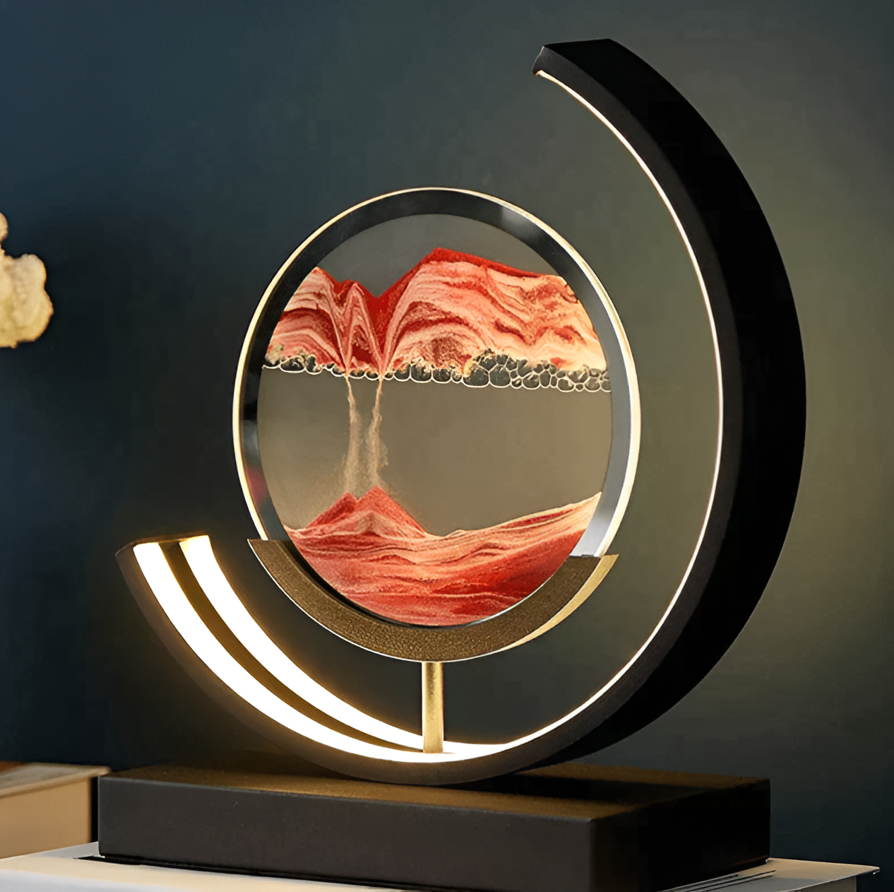 LED sand art table lamp with circular frame