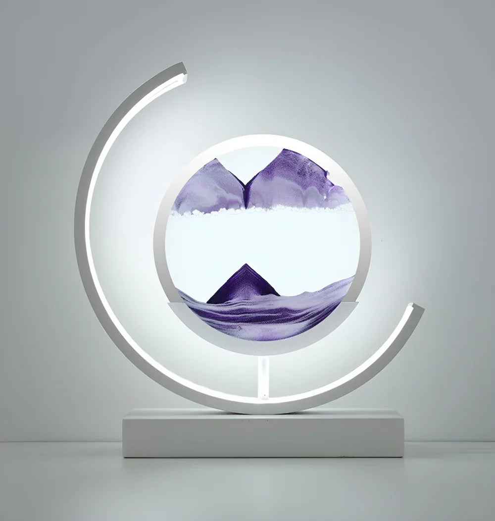 LED sand art table lamp with circular frame