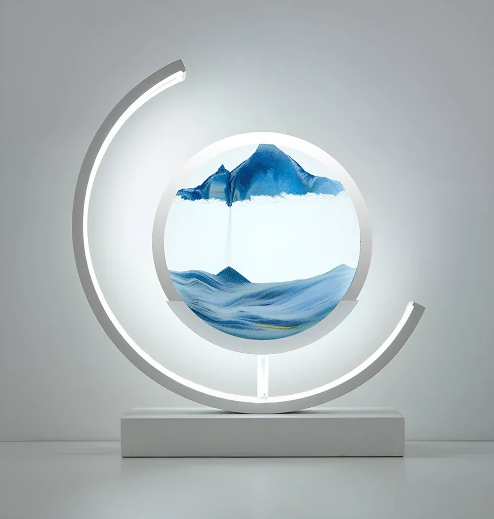 LED sand art table lamp with circular frame