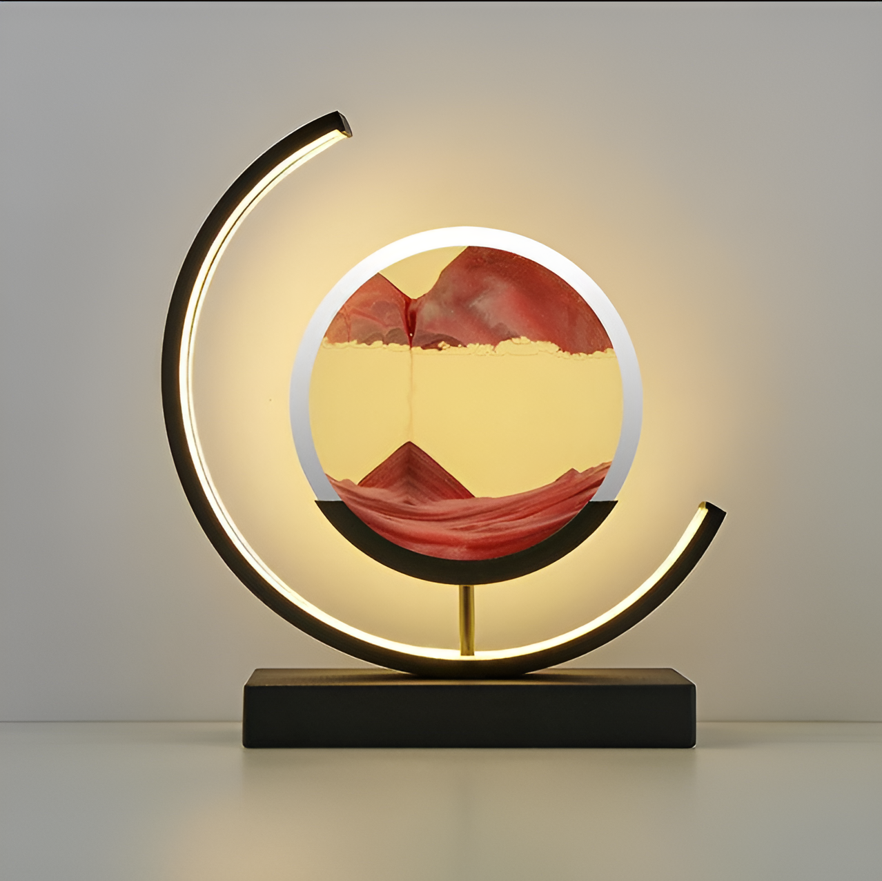 LED sand art table lamp with circular frame