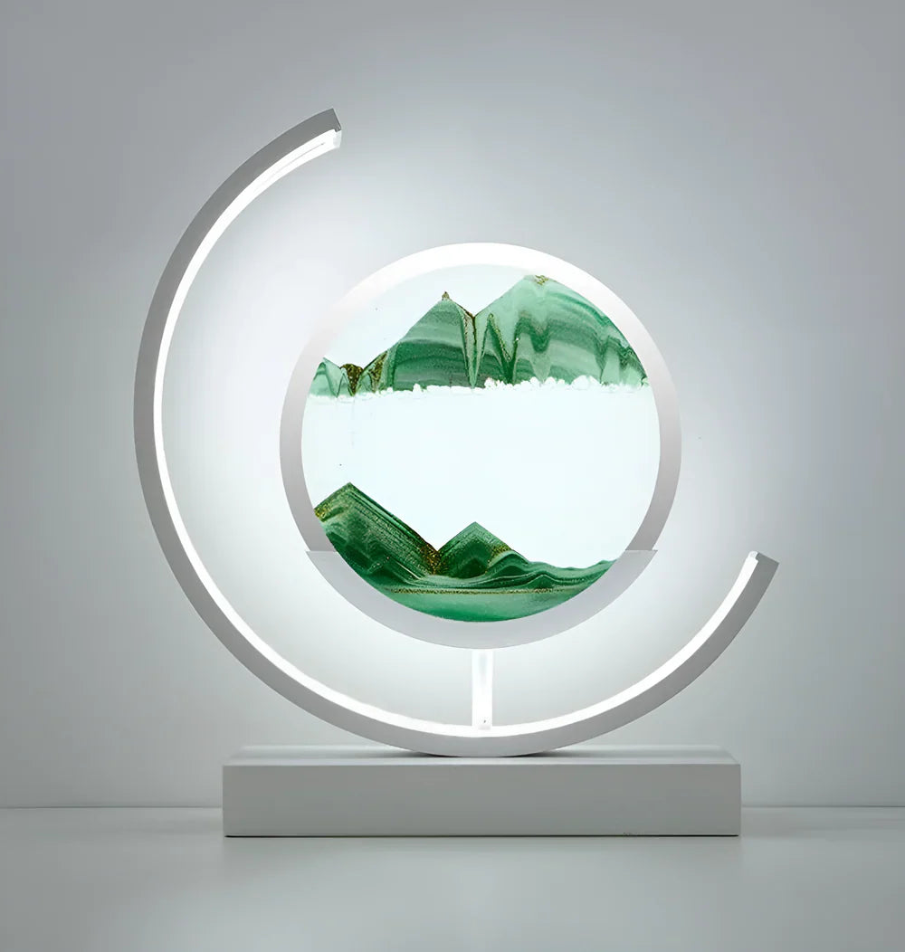 LED sand art table lamp with circular frame