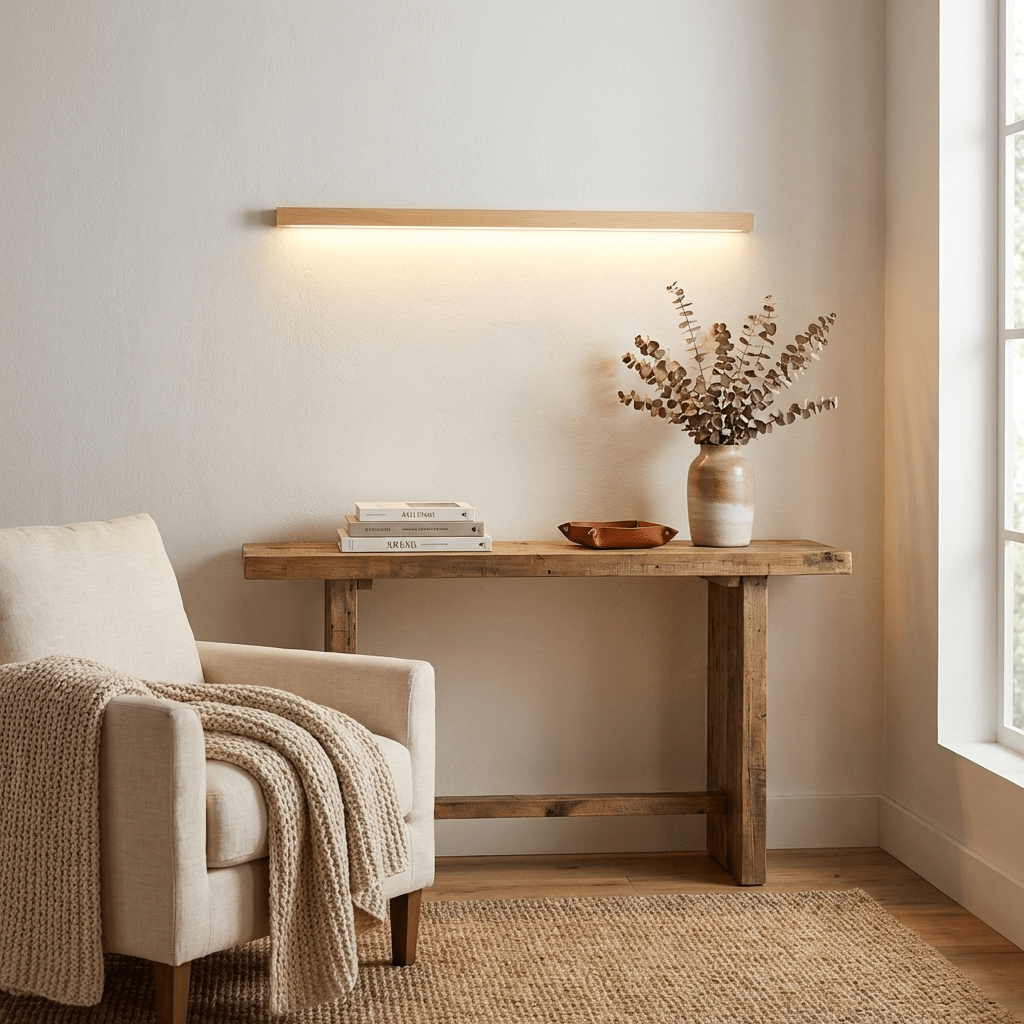 Applique murale linéaire en bois avec LED intégrée