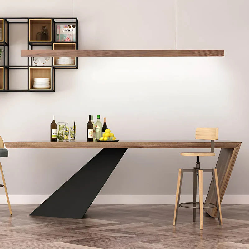 Linear wooden LED pendant light with slim bar shade